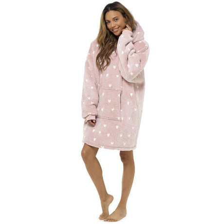 Radiant Nights: Ladies Glow-In-The-Dark Hooded Blanket with Pink Hearts - Just $24.99! Shop now at Warwickshire Clothing. Free Dellivery.