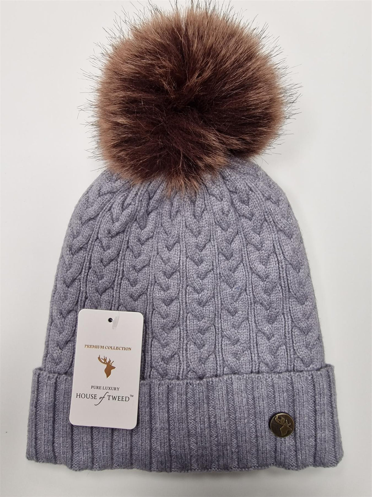 House of Tweed Luxury Plaited Ladies Bobble Pom Pom Beanie Hats - Just £12.99! Shop now at Warwickshire Clothing.