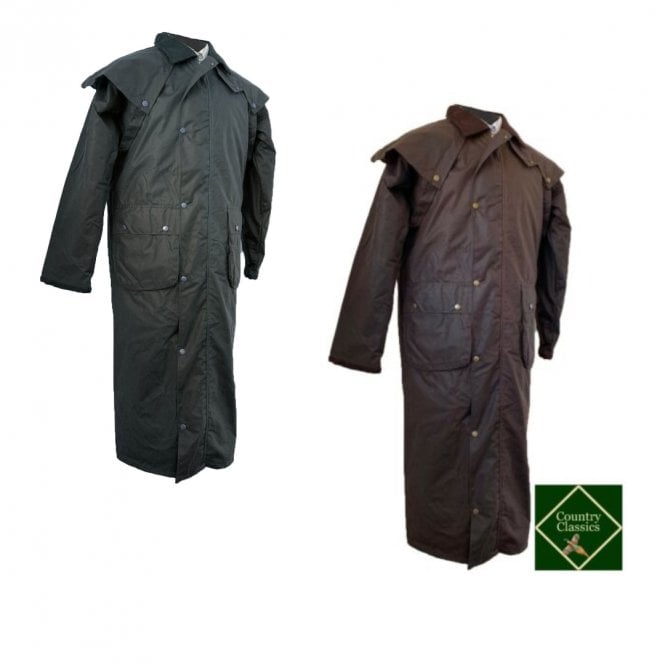 Hazy Blue Stockmans Long Full Length Waterproof Wax Jacket - Just £79.99! Shop now at Warwickshire Clothing.