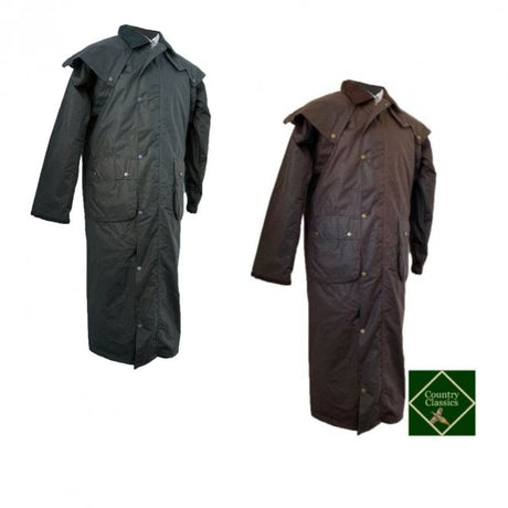 Hazy Blue Stockmans Long Full Length Waterproof Wax Jacket - Just £79.99! Shop now at Warwickshire Clothing.