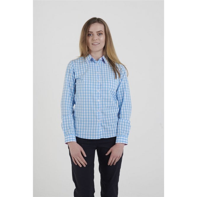 Chemise Habit Femme XXL, Bleu Clair, à Carreaux, Manches Courtes, Décontractée