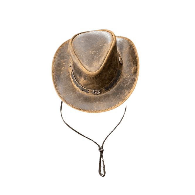 Hazy Blue Unisex Cowboy Distressed Leather Hat - Detroit - Just £19.99! Shop now at Warwickshire Clothing.