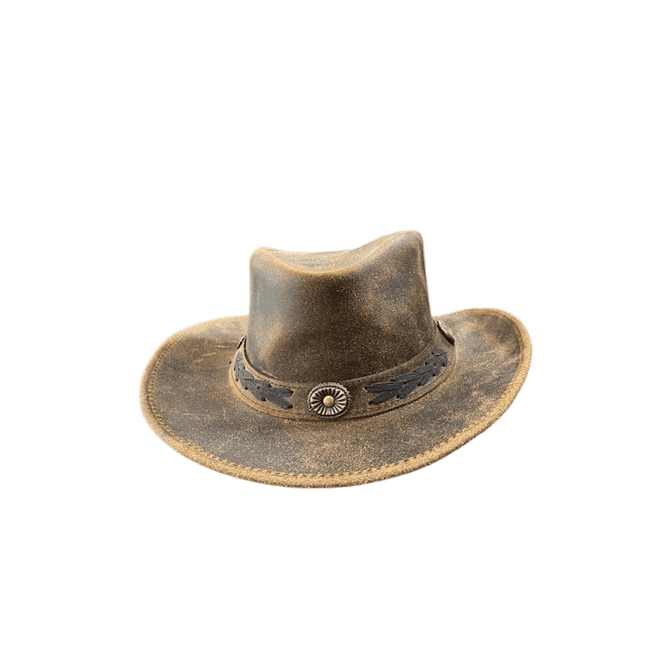 Hazy Blue Unisex Cowboy Distressed Leather Hat - Detroit - Just £19.99! Shop now at Warwickshire Clothing.