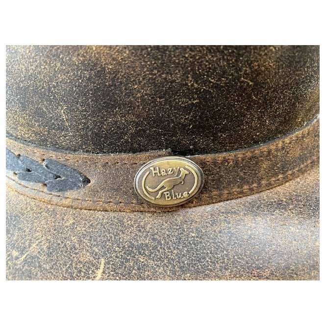 Hazy Blue Unisex Cowboy Distressed Leather Hat - Detroit - Just £19.99! Shop now at Warwickshire Clothing.