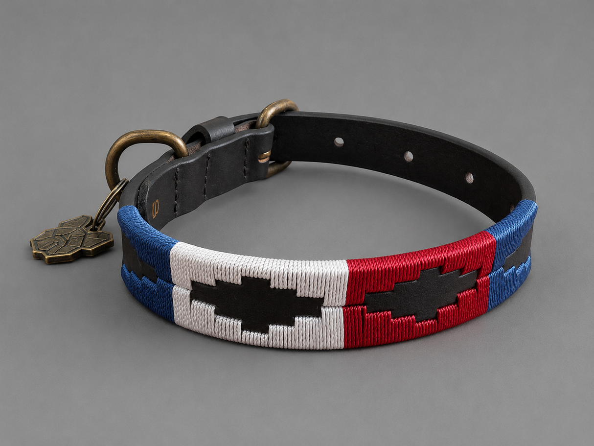 Luxury Polo Leather Dog Collar | Hazy Blue