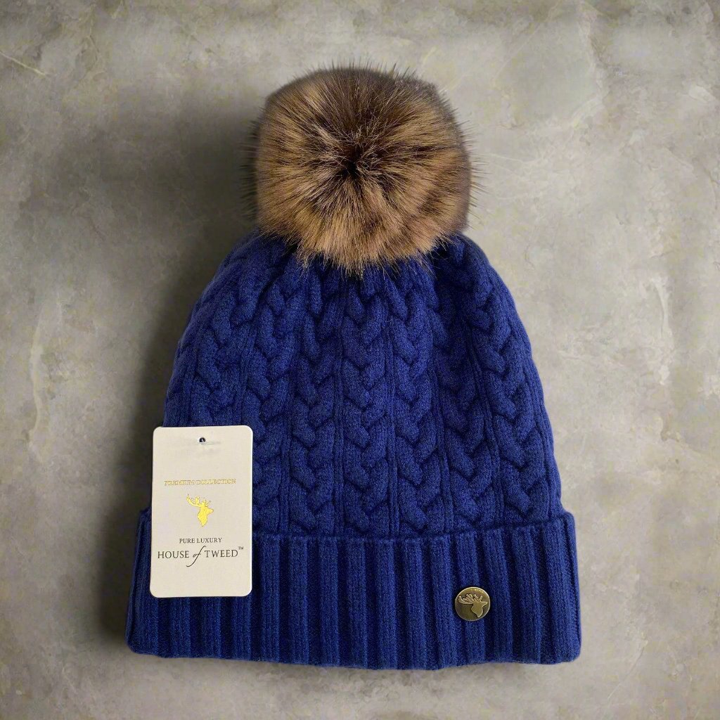 House of Tweed Luxury Plaited Ladies Bobble Pom Pom Beanie Hats Warwickshire Clothing