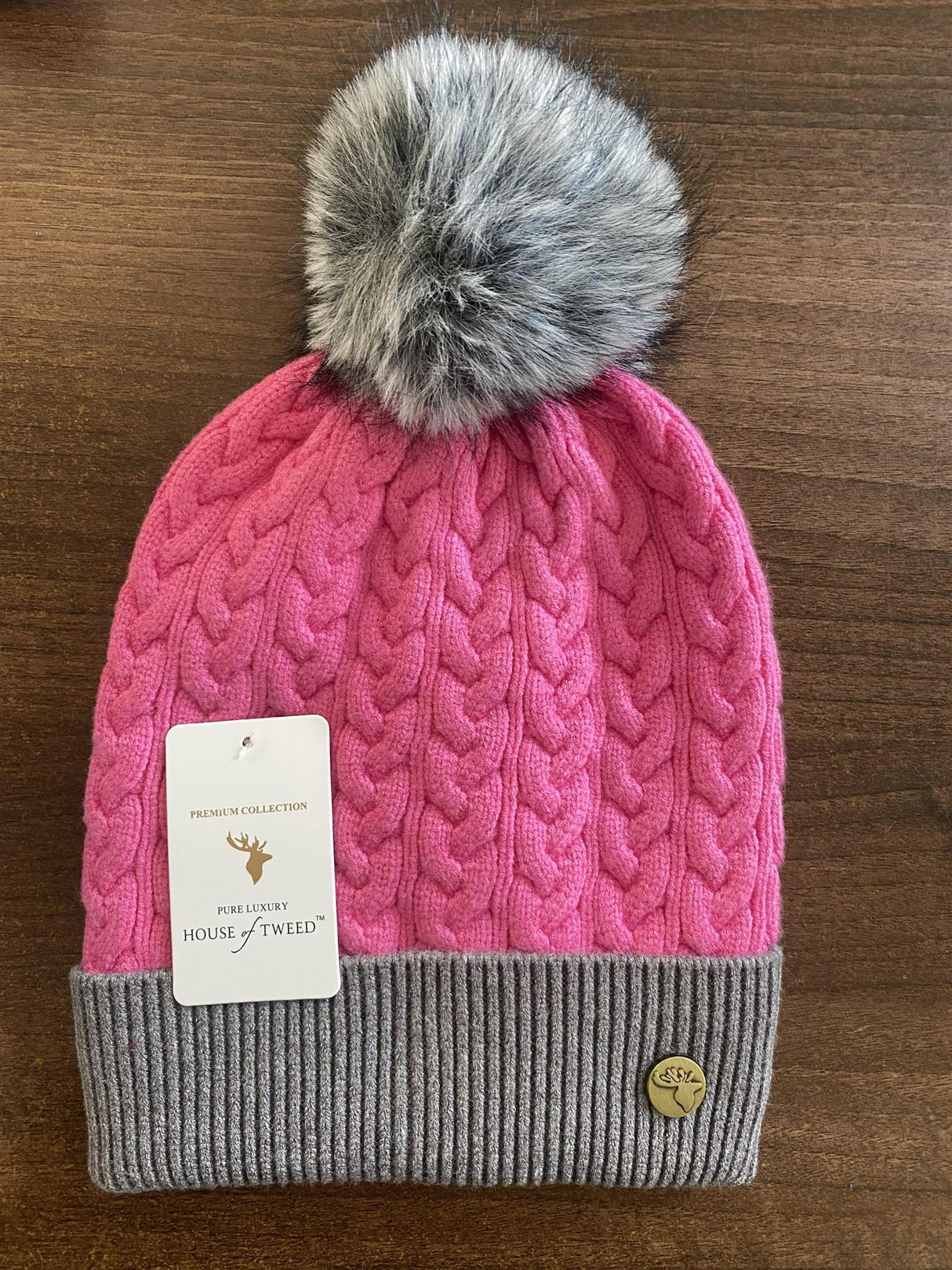 House of Tweed Womens Two Tone Cable Knit Bobble Hats - Just £12.99! Shop now at Warwickshire Clothing.