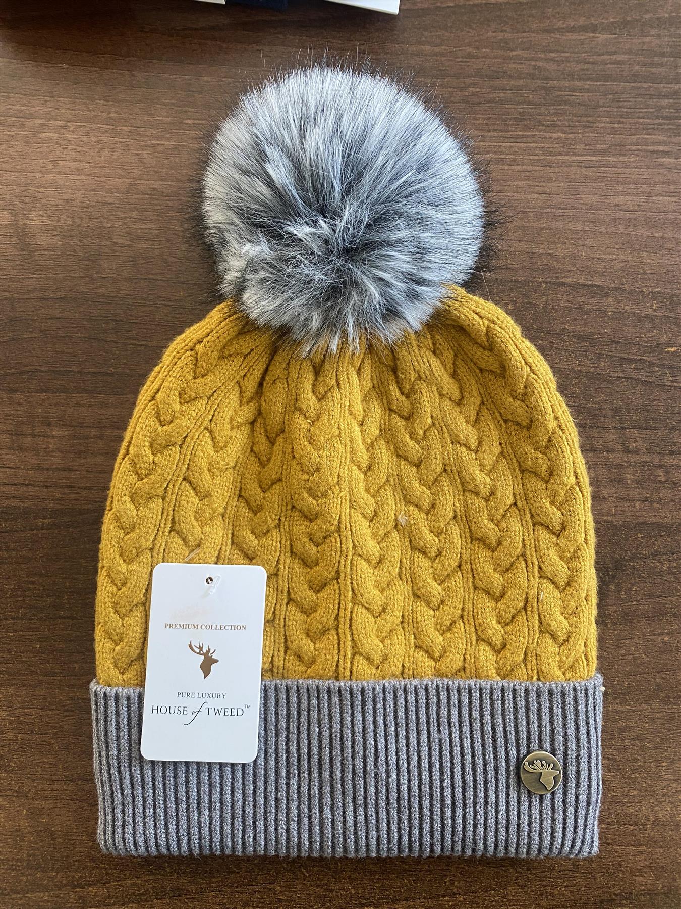 House of Tweed Womens Two Tone Cable Knit Bobble Hats - Just £12.99! Shop now at Warwickshire Clothing.