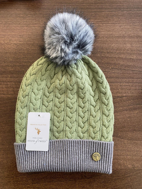 House of Tweed Womens Two Tone Cable Knit Bobble Hats - Just £12.99! Shop now at Warwickshire Clothing.