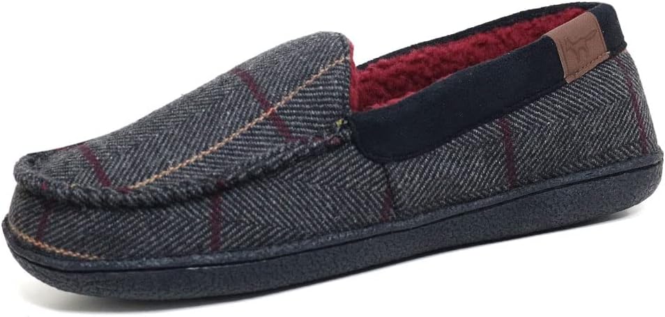 JO & JOE Men's Navy Blue Tweed Warm Lined Moccasin Slippers - Just £19.99! Shop now at Warwickshire Clothing.