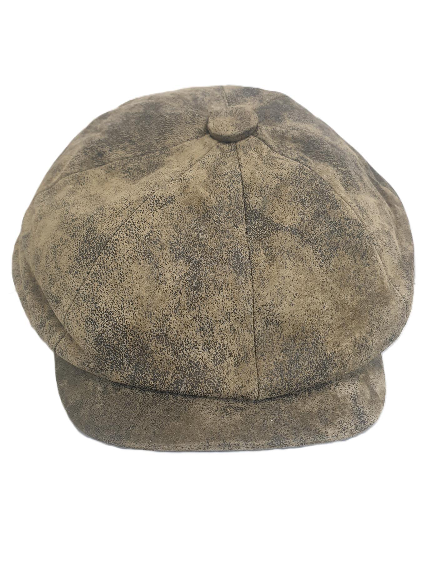 Genuine Eureka Stockade Men's 8-Piece Distressed Leather Newsboy Cap - Olive - Just £27.99! Shop now at Warwickshire Clothing.