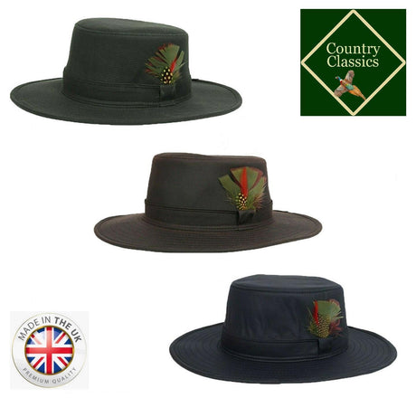 British Made Wax Cotton Fedora Outback Bush Hat Waterproof Sun Rain Wide Brim - Just £19.99! Shop now at Warwickshire Clothing.