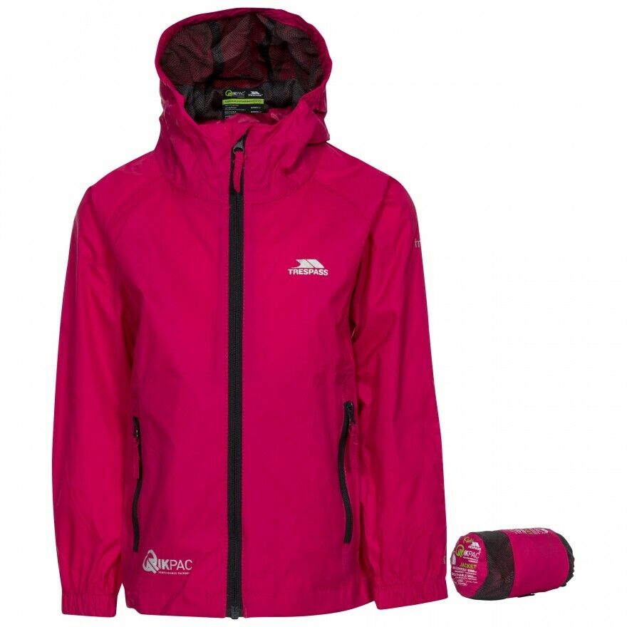 Trespass Qikpac Kids Packaway Jacket Zip Up Waterproof Hooded Coat Boys Girls - Just £17.99! Shop now at Warwickshire Clothing.