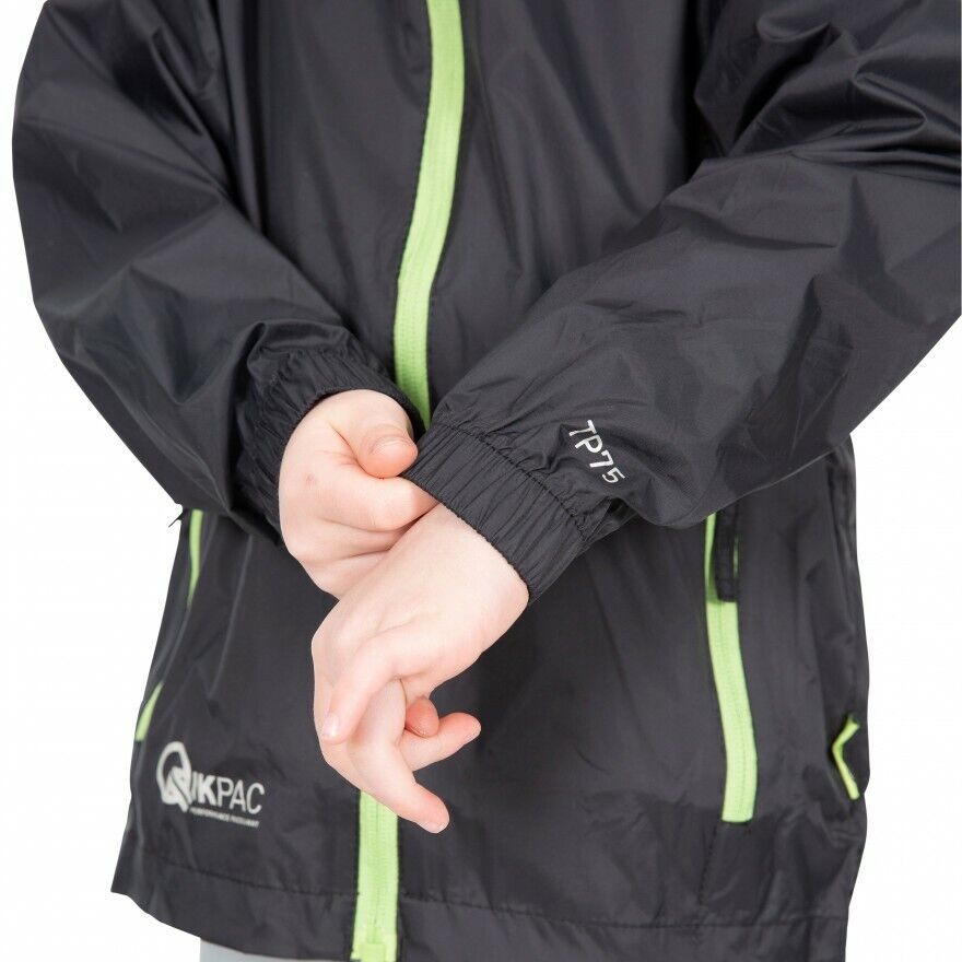 Trespass Qikpac Kids Packaway Jacket Zip Up Waterproof Hooded Coat Boys Girls - Just £17.99! Shop now at Warwickshire Clothing.