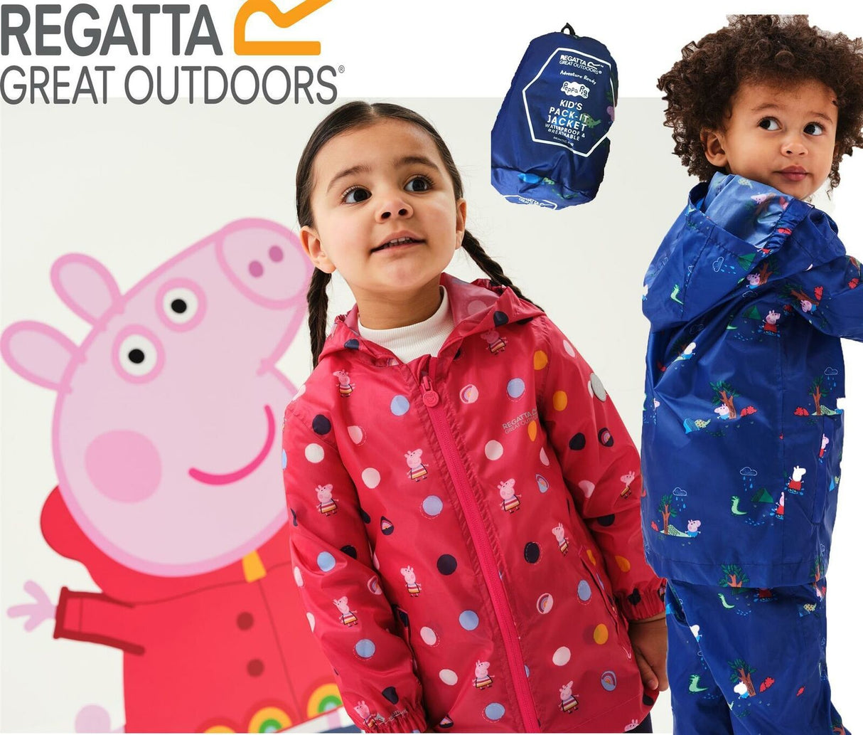 Regatta Kids Peppa Pig Waterproof Hooded Packable Pack-It Jacket Boys Girls - Just £16.99! Shop now at Warwickshire Clothing.