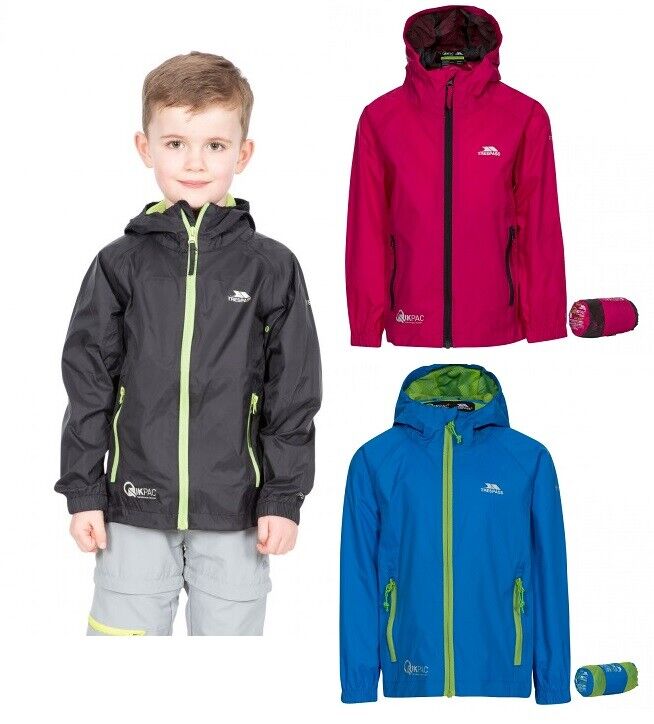 Trespass Qikpac Kids Packaway Jacket Zip Up Waterproof Hooded Coat Boys Girls - Just £17.99! Shop now at Warwickshire Clothing.