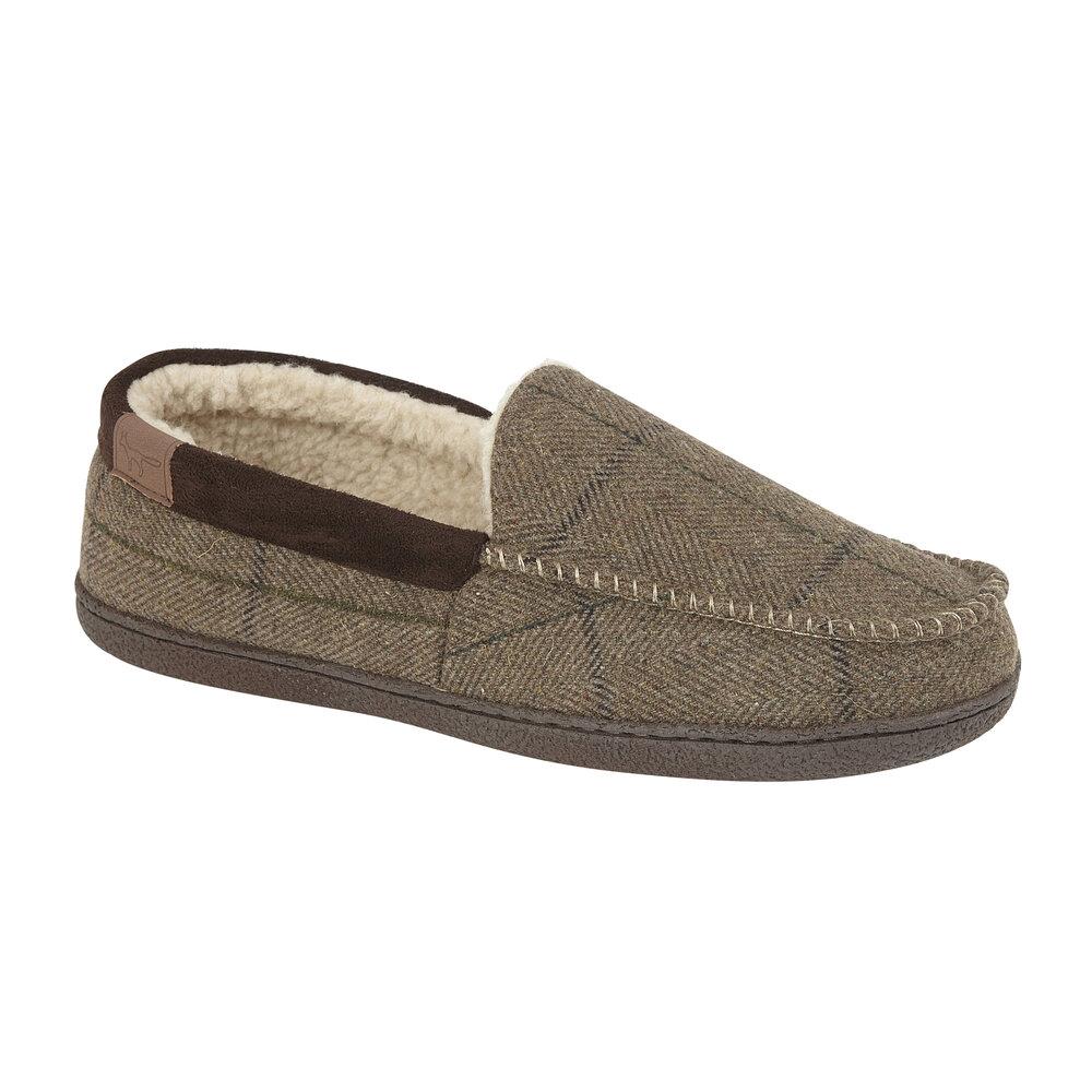 JO & JOE Men's Navy Blue Tweed Warm Lined Moccasin Slippers - Just £19.99! Shop now at Warwickshire Clothing.