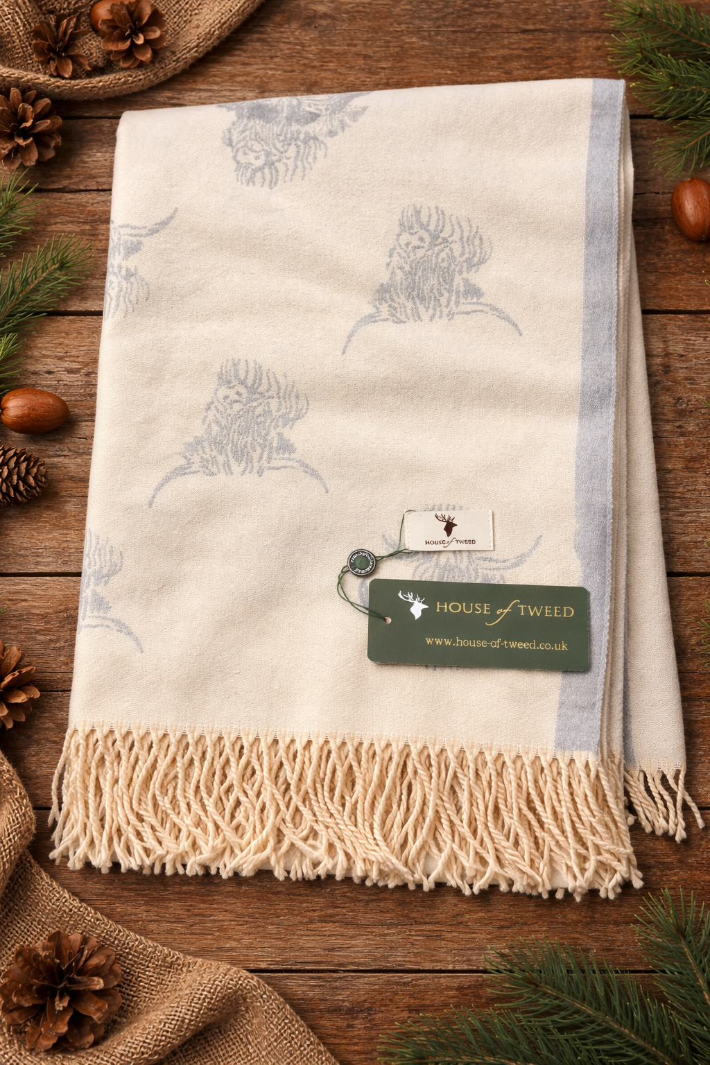 House of Tweed Reversible Highland Cow Print Scarf