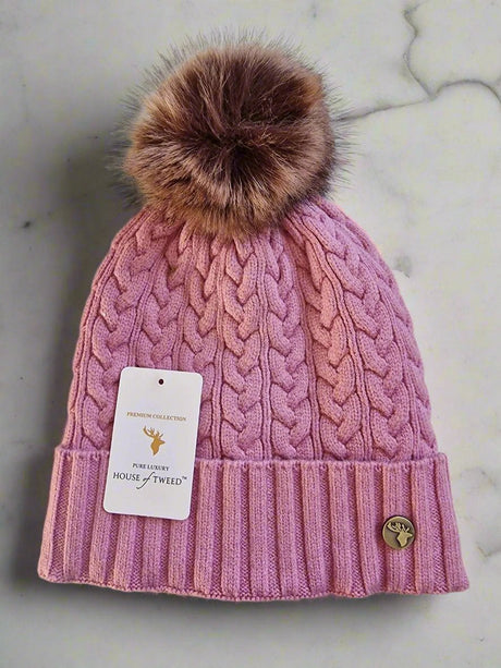House of Tweed Luxury Plaited Ladies Bobble Pom Pom Beanie Hats - Just £12.99! Shop now at Warwickshire Clothing.
