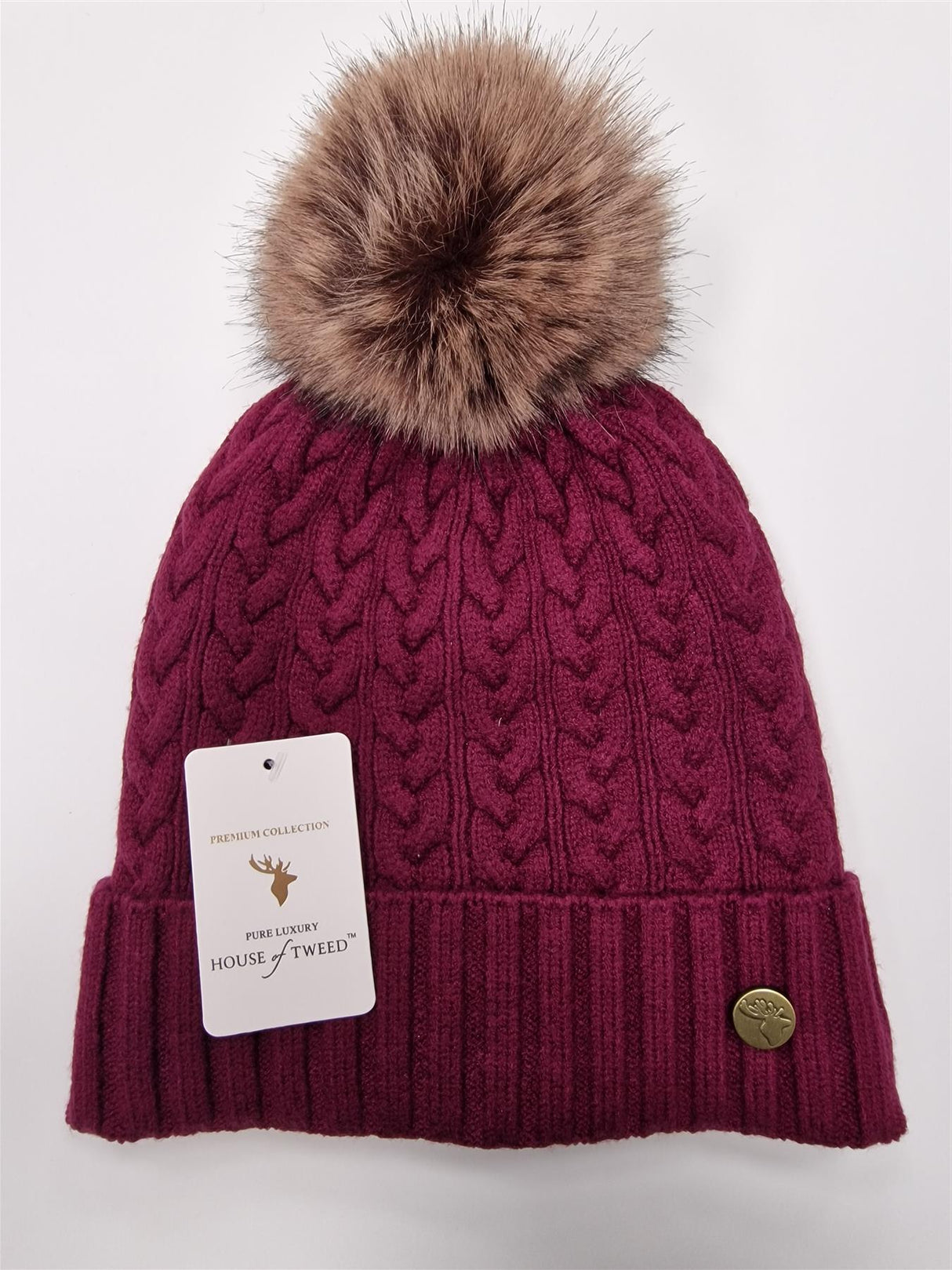 House of Tweed Luxury Plaited Ladies Bobble Pom Pom Beanie Hats - Just £12.99! Shop now at Warwickshire Clothing.