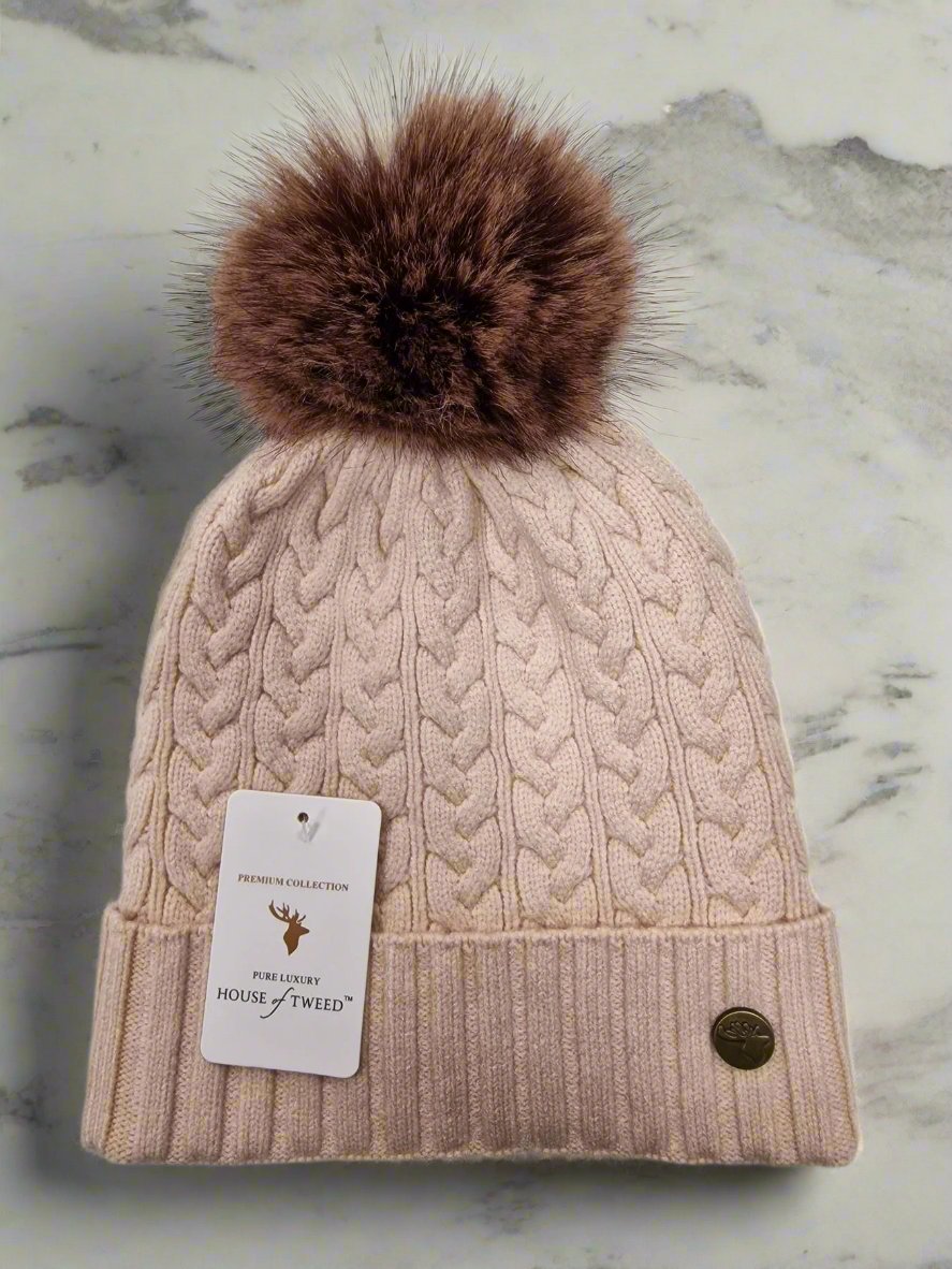 House of Tweed Luxury Plaited Ladies Bobble Pom Pom Beanie Hats - Just £12.99! Shop now at Warwickshire Clothing.