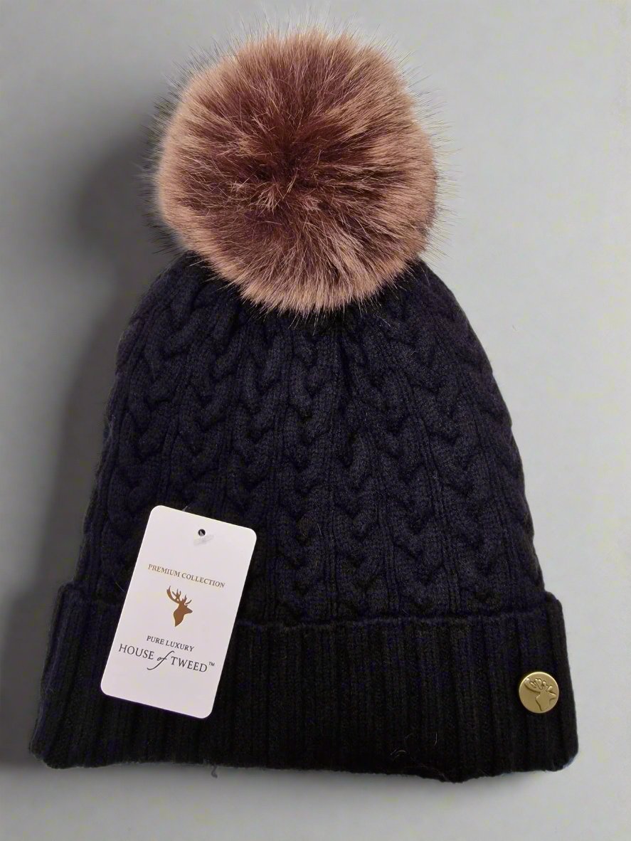 House of Tweed Luxury Plaited Ladies Bobble Pom Pom Beanie Hats - Just £12.99! Shop now at Warwickshire Clothing.