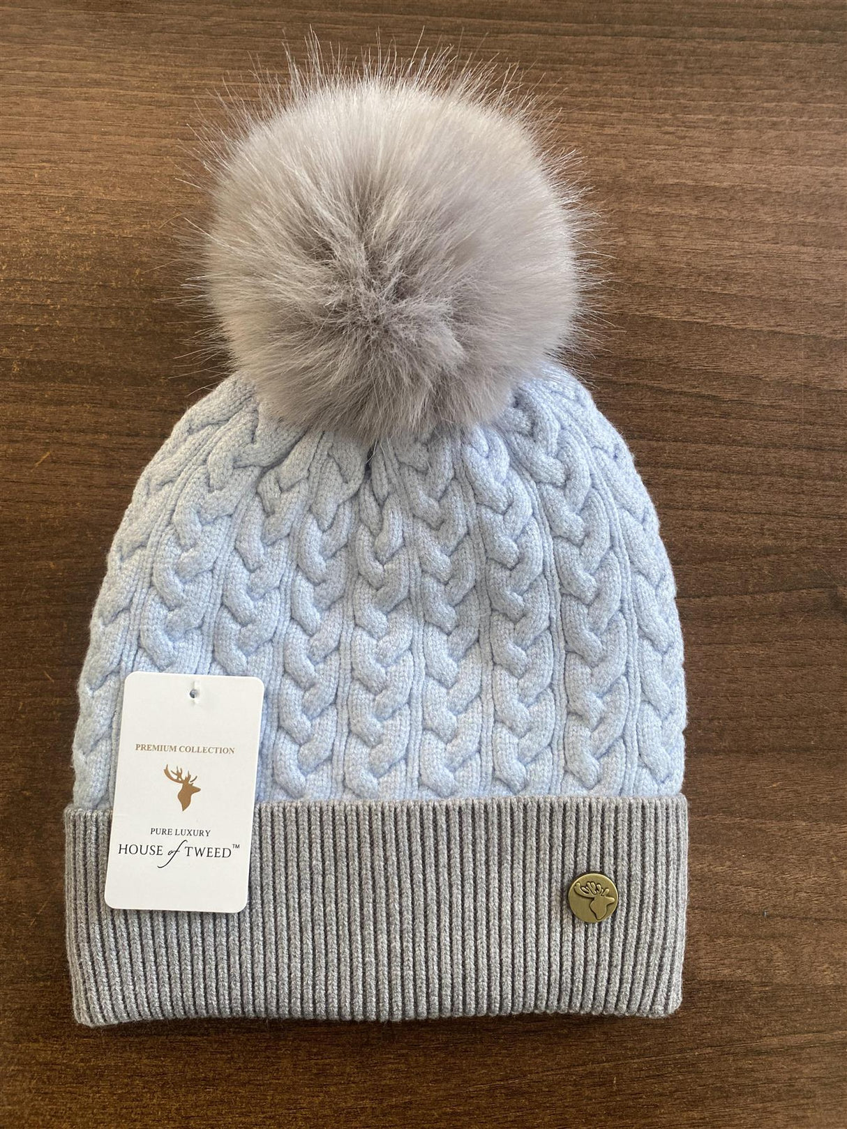 House of Tweed Womens Two Tone Cable Knit Bobble Hats - Just £12.99! Shop now at Warwickshire Clothing.