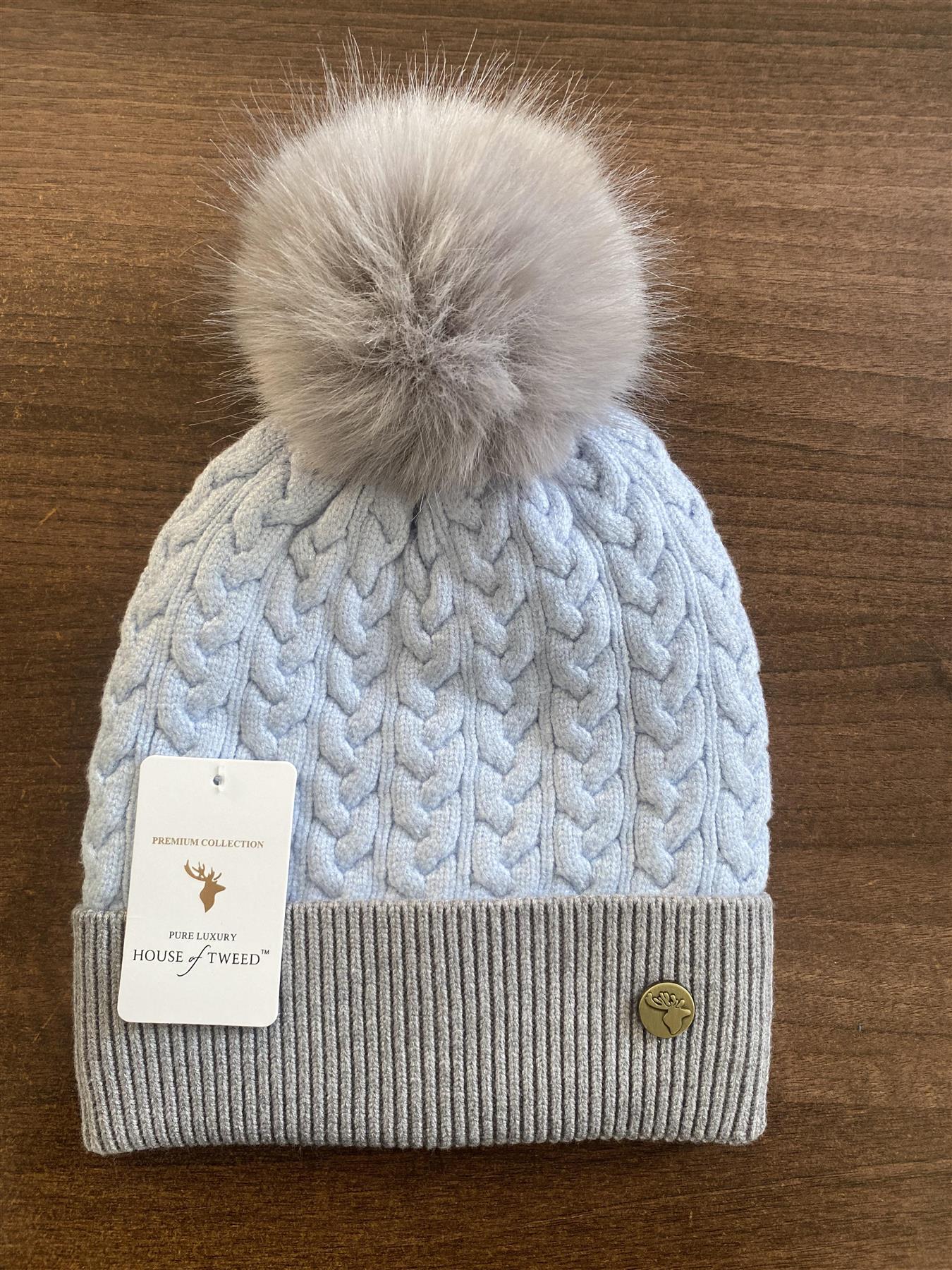 House of Tweed Womens Two Tone Cable Knit Bobble Hats - Just £12.99! Shop now at Warwickshire Clothing.