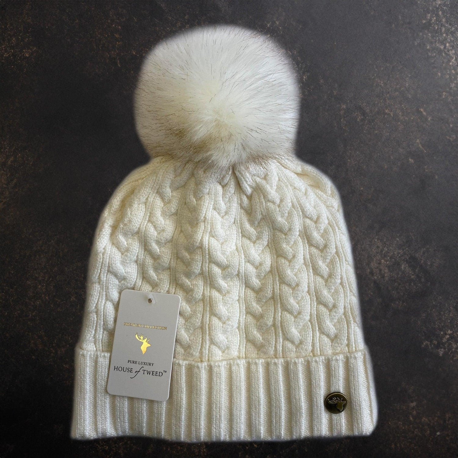 House of Tweed Luxury Plaited Ladies Bobble Pom Pom Beanie Hats - Just £12.99! Shop now at Warwickshire Clothing.