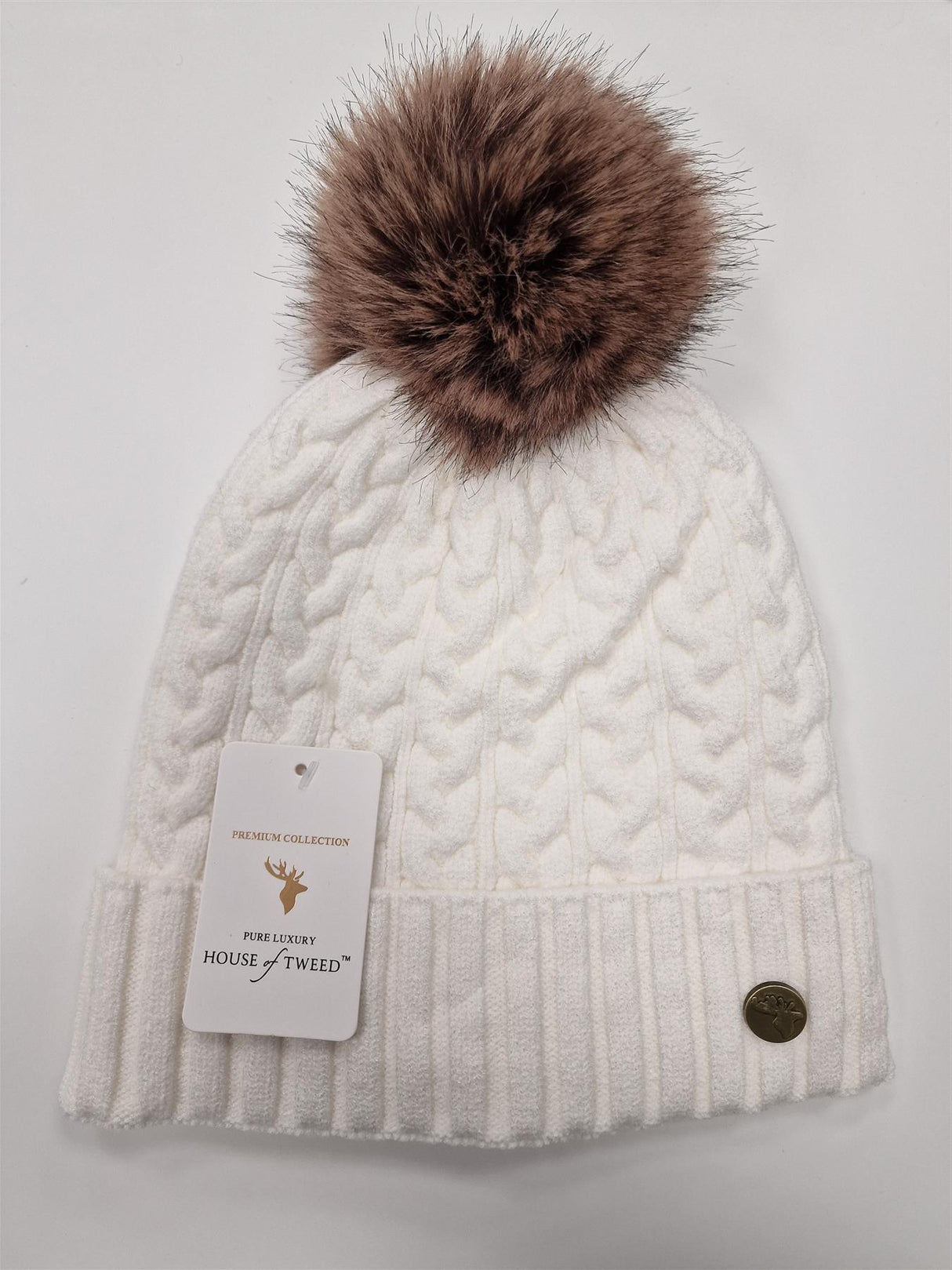 House of Tweed Luxury Plaited Ladies Bobble Pom Pom Beanie Hats - Just £12.99! Shop now at Warwickshire Clothing.