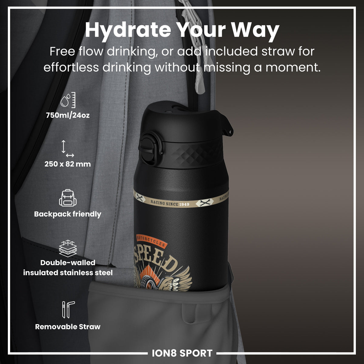MotoGP x ION8 Insulated Steel Water Bottle, MotoGP Speed, 750ml (24oz)