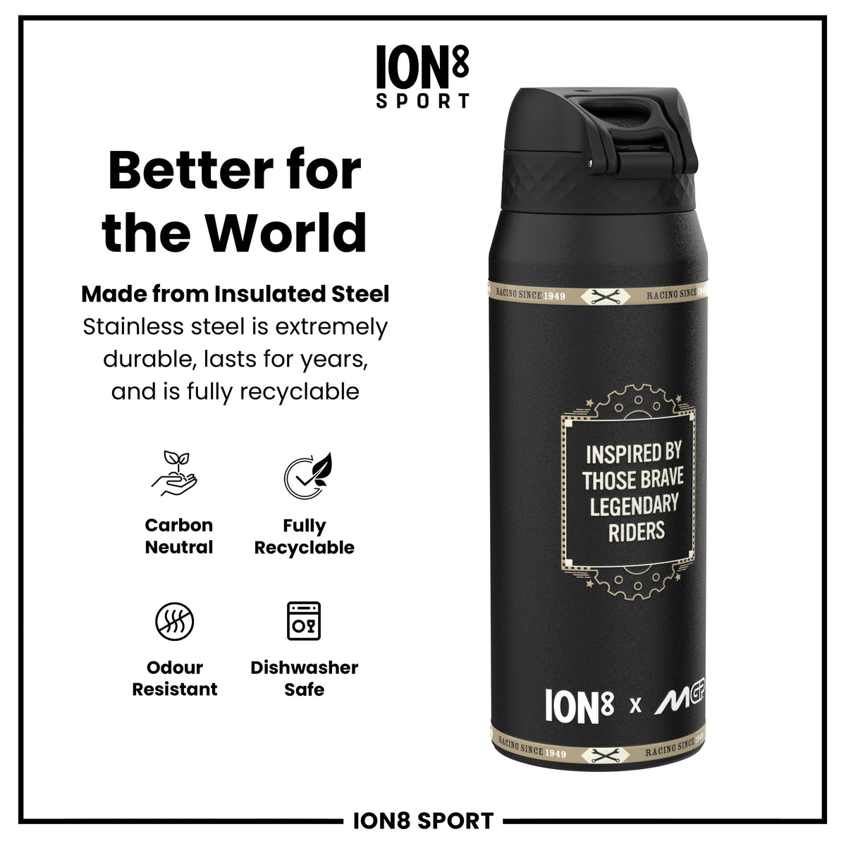 MotoGP x ION8 Insulated Steel Water Bottle, MotoGP Speed, 750ml (24oz)