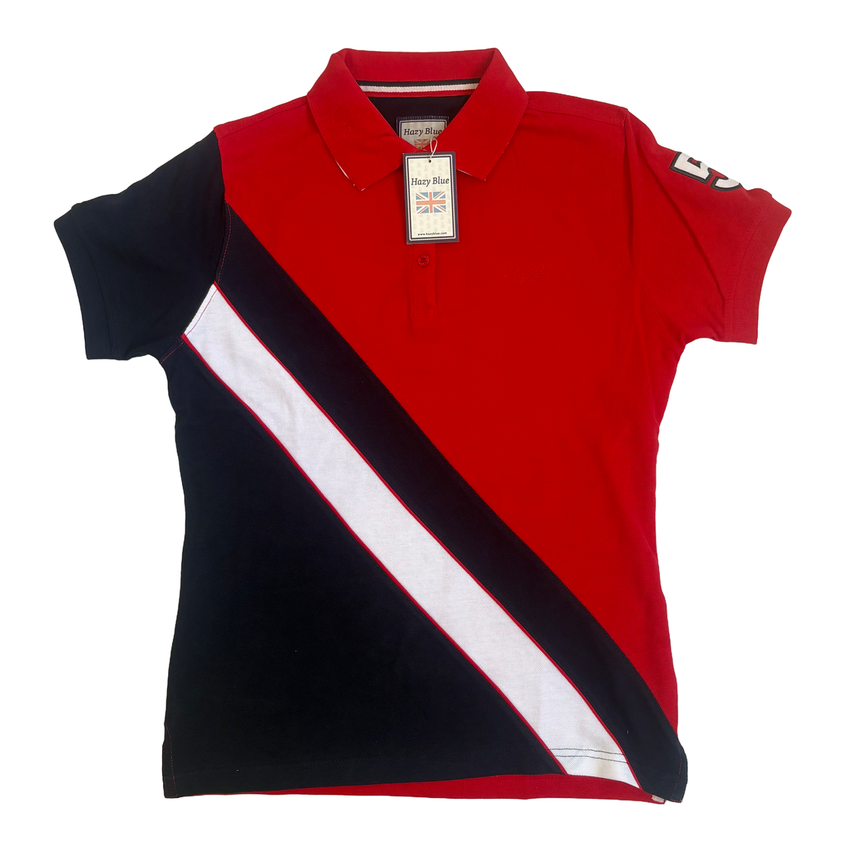 Hazy Blue Women's Striped Polo Shirt Chloe with Number 5 Detail - Just £14.99! Shop now at Warwickshire Clothing.