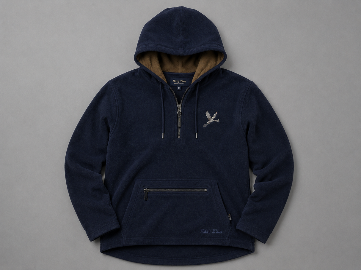 Hazy Blue Dominik Men's Quarter-Zip Premium Fleece Hoodie