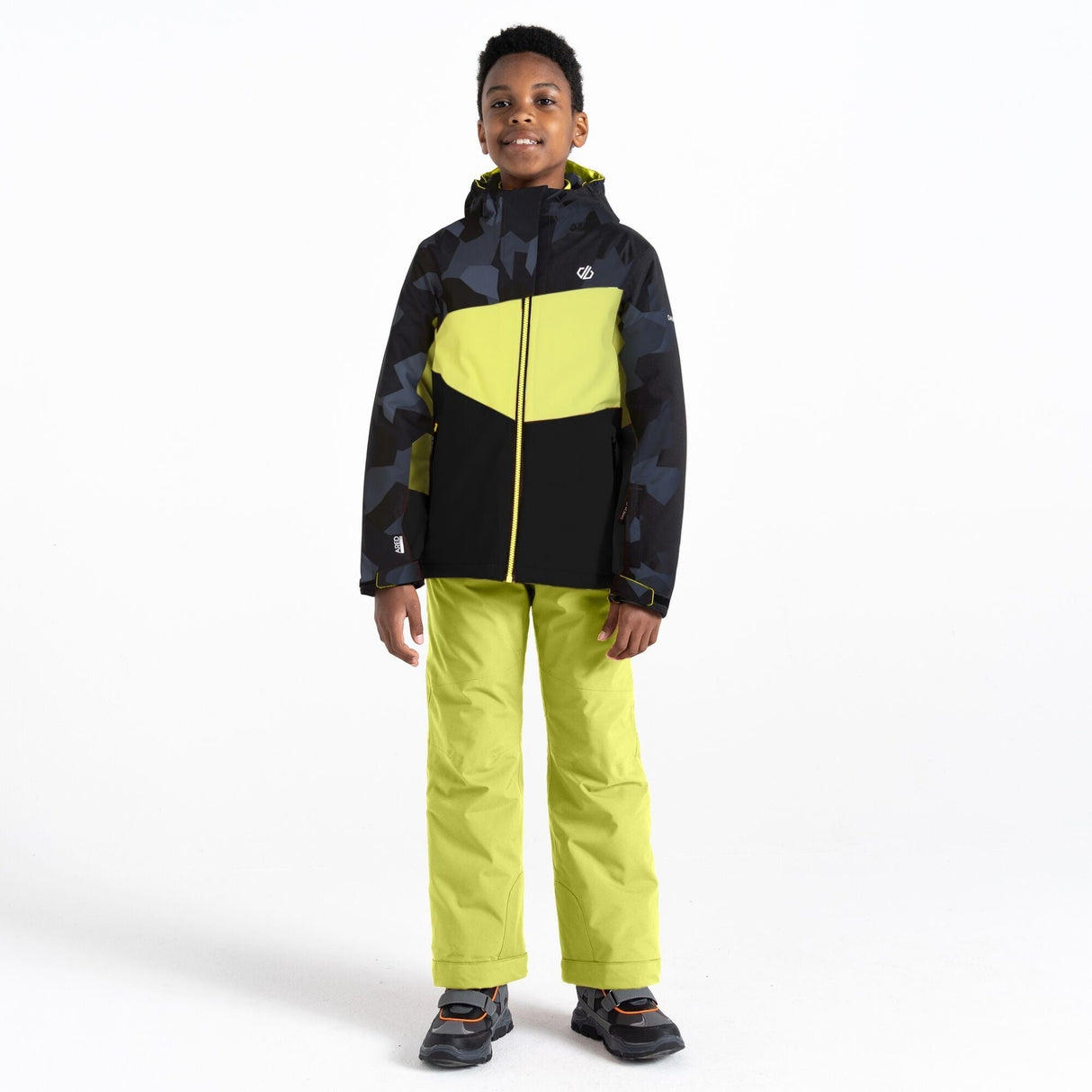 Dare2B Kids' Humour II Ski Jacket | Yellow Black Camo - Just £29.99! Shop now at Warwickshire Clothing.
