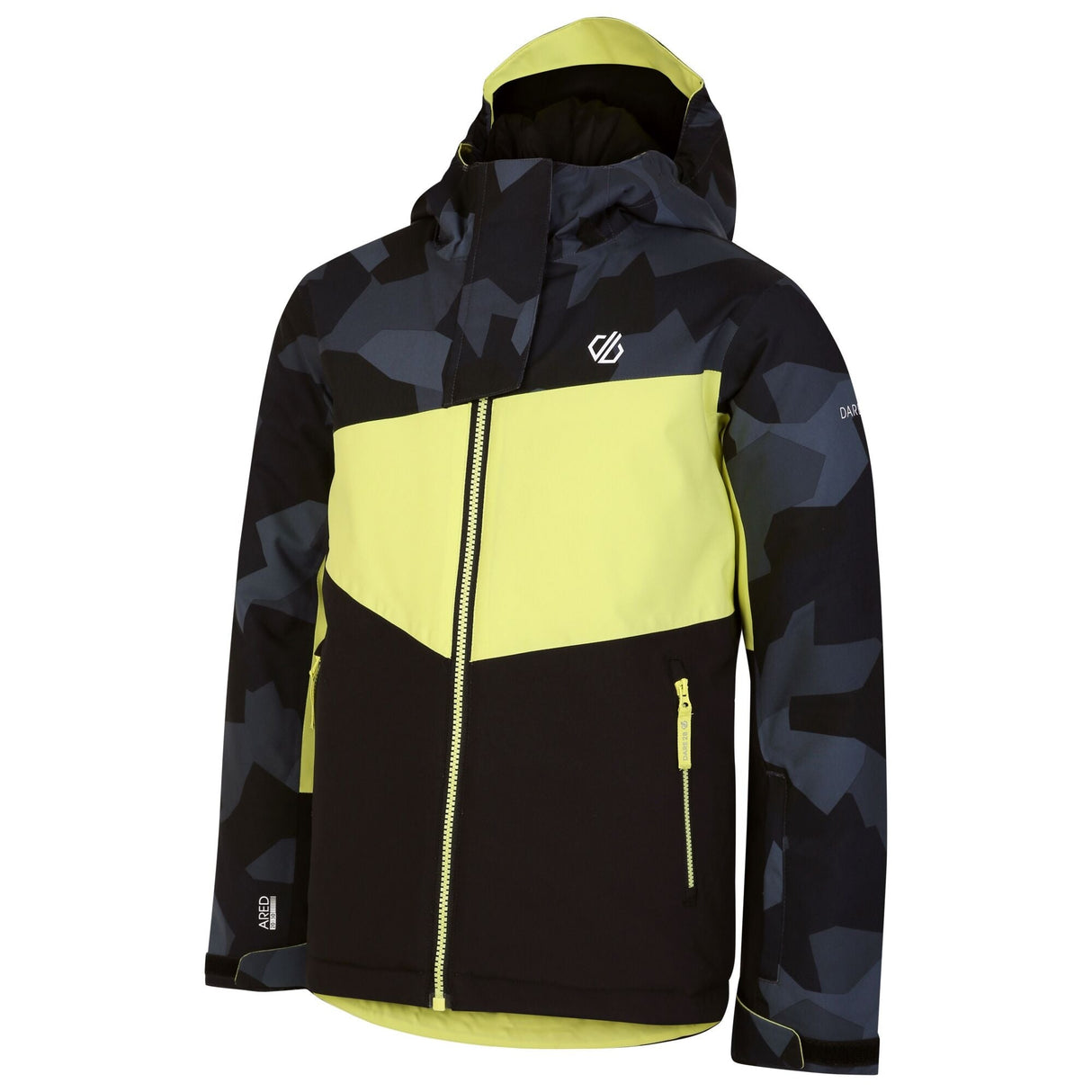 Dare2B Kids' Humour II Ski Jacket | Yellow Black Camo - Just £29.99! Shop now at Warwickshire Clothing.