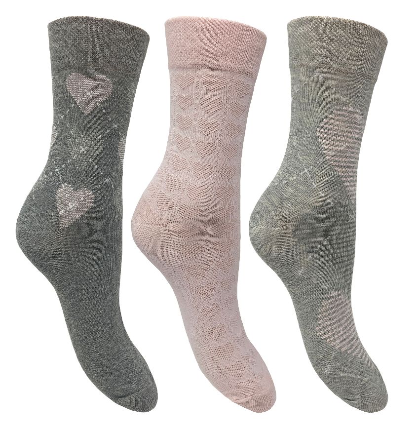 Flexitop Socks 3 Pack Bamboo Socks - Grey Pink and Light Grey Hearts - Just £6.99! Shop now at Warwickshire Clothing.