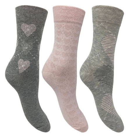Flexitop Socks 3 Pack Bamboo Socks - Grey Pink and Light Grey Hearts - Just $5.99! Shop now at Warwickshire Clothing. Free Dellivery.
