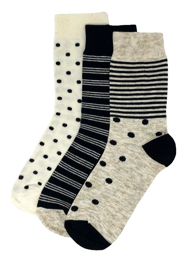 Flexitop Socks 3 Pack Bamboo Socks - Beige Polka Dots & Black Striped - Just £6.99! Shop now at Warwickshire Clothing.