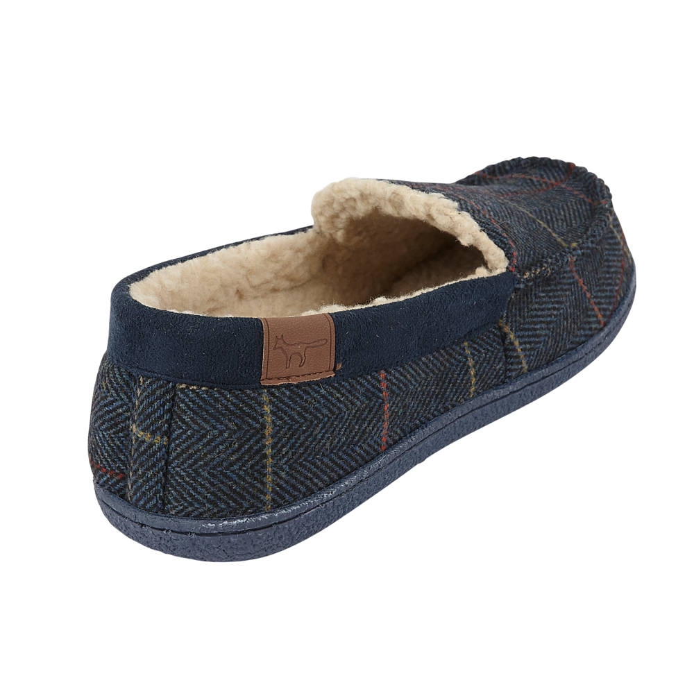 JO & JOE Men's Navy Blue Tweed Warm Lined Moccasin Slippers - Just £19.99! Shop now at Warwickshire Clothing.
