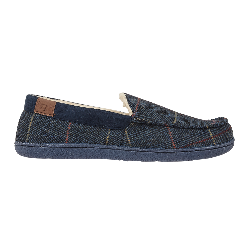 JO & JOE Men's Navy Blue Tweed Warm Lined Moccasin Slippers - Just £19.99! Shop now at Warwickshire Clothing.
