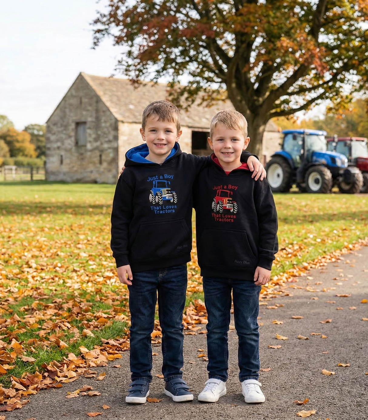 Hazy Blue Ryan Kids' Tractor Hoodie - "Just a Boy That Loves Tractors"