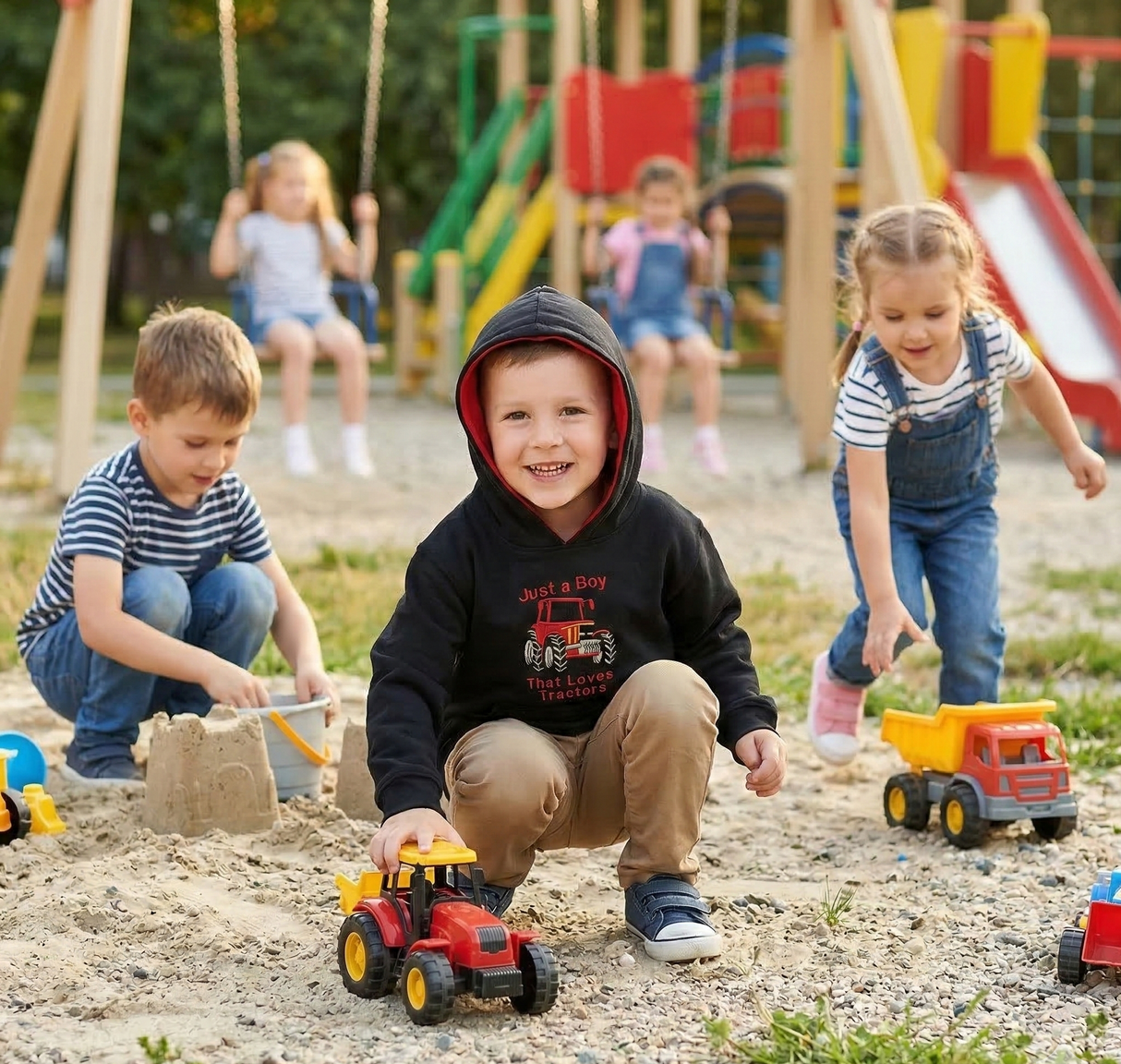 Hazy Blue Ryan Kids' Tractor Hoodie - "Just a Boy That Loves Tractors"
