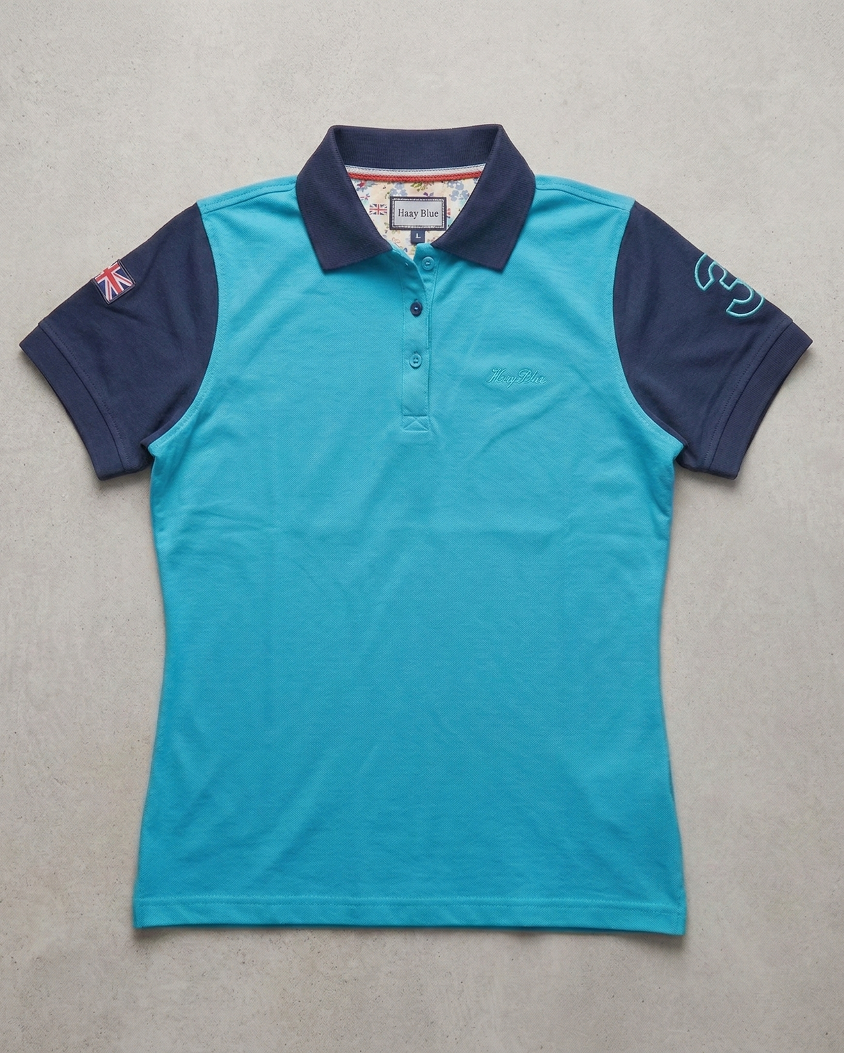 Hazy Blue Women's Plain Polo Shirt Mandy with Number 3 Detail