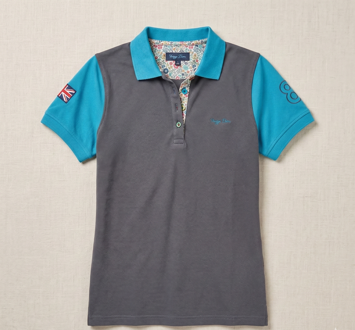 Hazy Blue Women's Plain Polo Shirt Mandy with Number 3 Detail