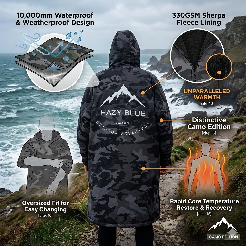 Hazy Blue Waterproof Adults All Weather Changing Robe - Camo Edition