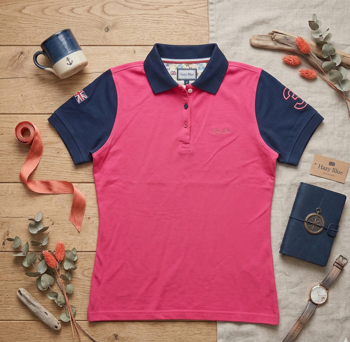 Hazy Blue Women's Plain Polo Shirt Mandy with Number 3 Detail