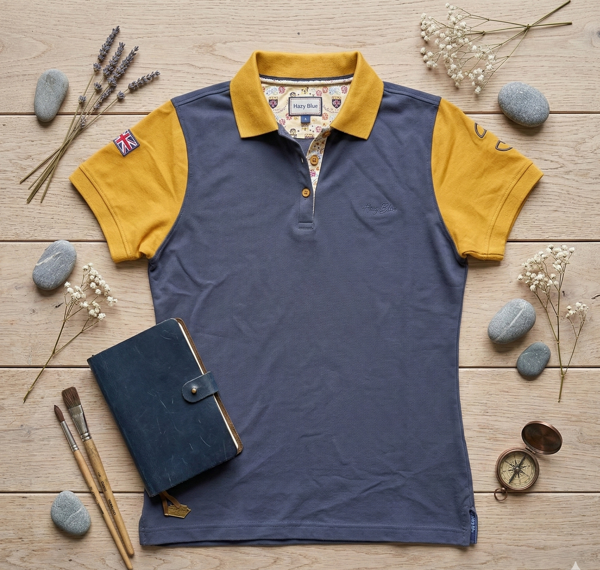 Hazy Blue Women's Plain Polo Shirt Mandy with Number 3 Detail