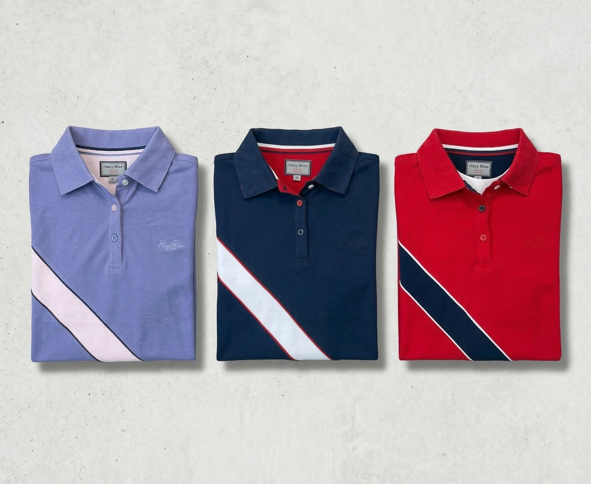 Hazy Blue Women's Striped Polo Shirt Carly