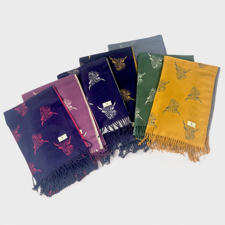 House of Tweed Reversible Highland Cow Print Scarf - Just £14.99! Shop now at Warwickshire Clothing.